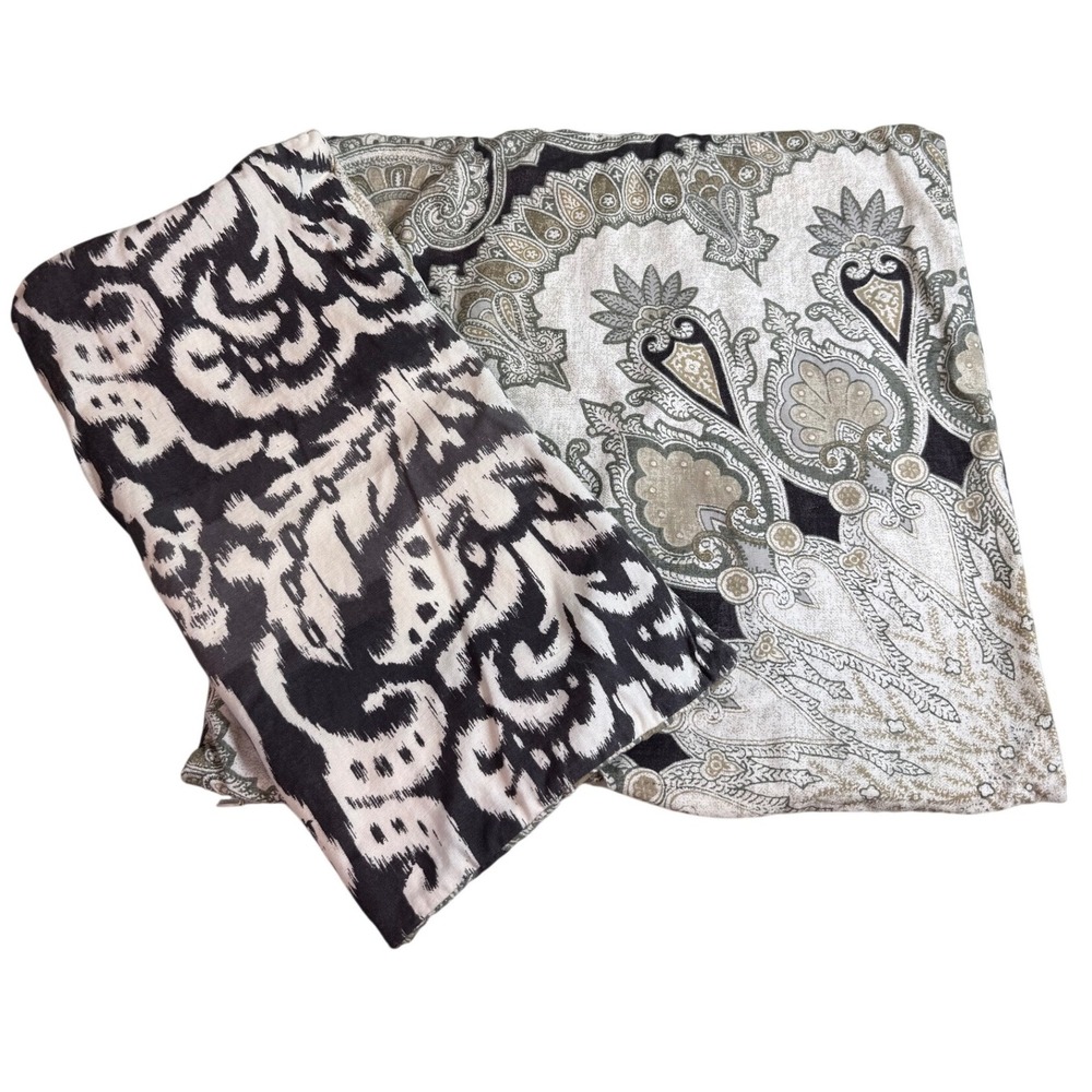 Pottery Barn Reversible Pillow Covers Set of 2 Zia Ikat Paisley Gray Tan 18x18